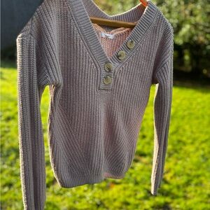V-Neck Buttoned Women's Sweater - Beige